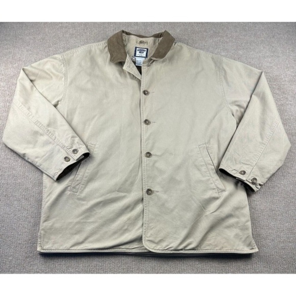 Lee Men's Leather Collar Barn Jacket Size Large Tan Cotton‎ Canvas
